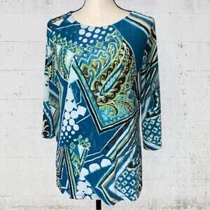 Chico's Travelers  Abstract Geometric Print 3/4 Sleeve Top Size M/1
